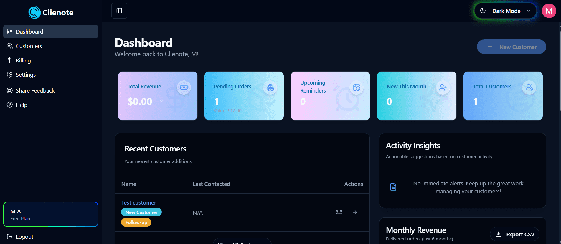 Clienote Dashboard